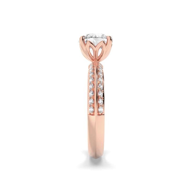 2CTW Round Shaped Lab Grown Diamond (F/VS) Micro Pave Knife Edge Accent Ring in 14K Gold
