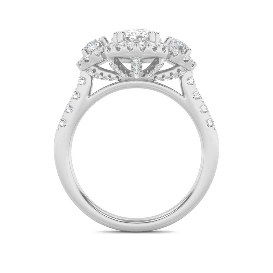 3Cttw Oval Shaped Lab Grown Diamond (F/VS) Three Stone Accented Ring in 14K Gold