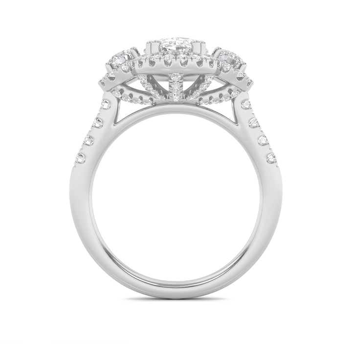 3Cttw Oval Shaped Lab Grown Diamond (F/VS) Three Stone Accented Ring in 14K Gold