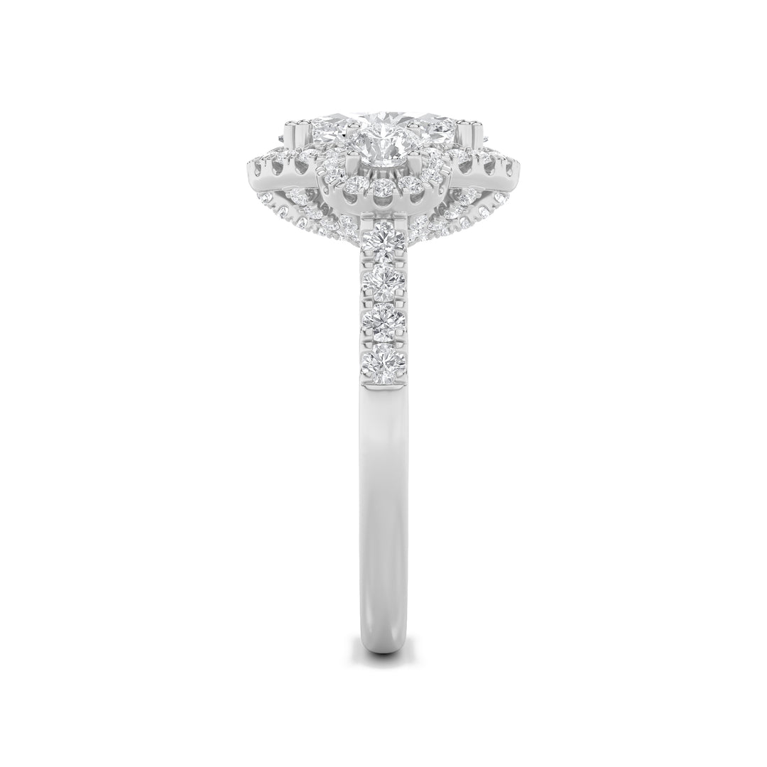 3Cttw Oval Shaped Lab Grown Diamond (F/VS) Three Stone Accented Ring in 14K Gold