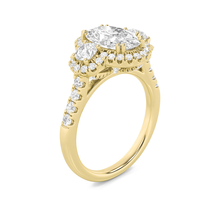 3Cttw Oval Shaped Lab Grown Diamond (F/VS) Three Stone Accented Ring in 14K Gold