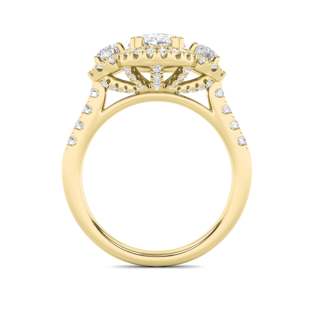 3Cttw Oval Shaped Lab Grown Diamond (F/VS) Three Stone Accented Ring in 14K Gold