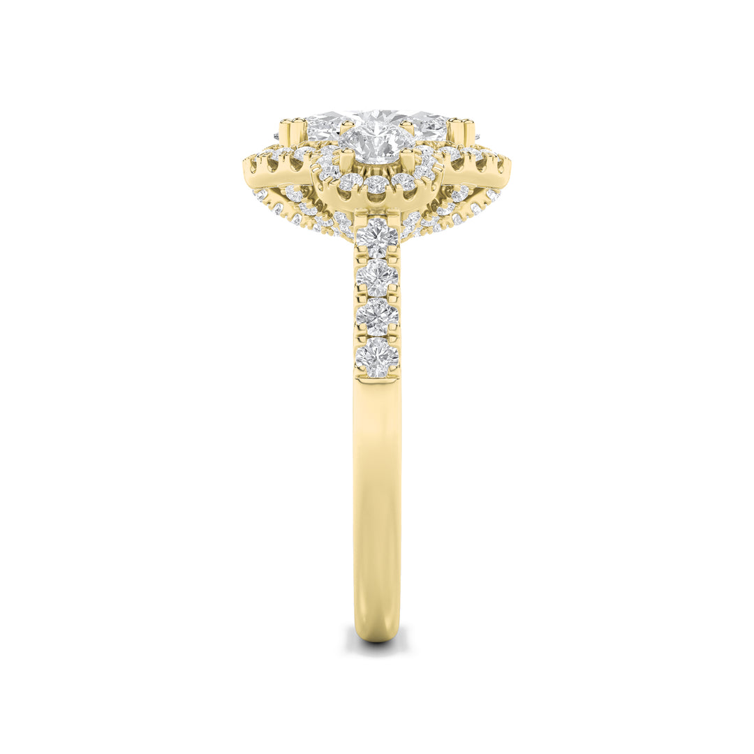 3Cttw Oval Shaped Lab Grown Diamond (F/VS) Three Stone Accented Ring in 14K Gold