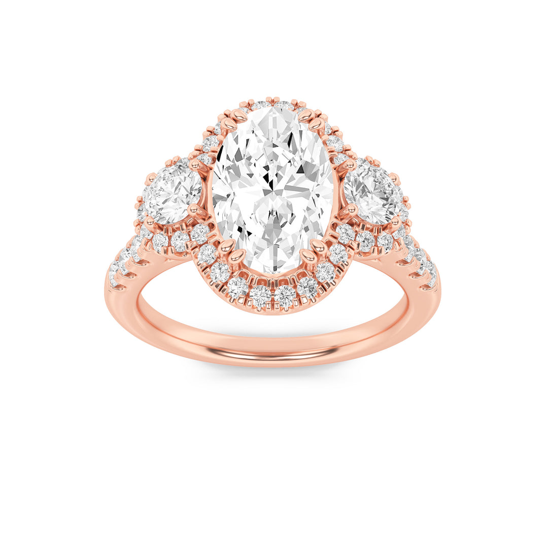 3Cttw Oval Shaped Lab Grown Diamond (F/VS) Three Stone Accented Ring in 14K Gold