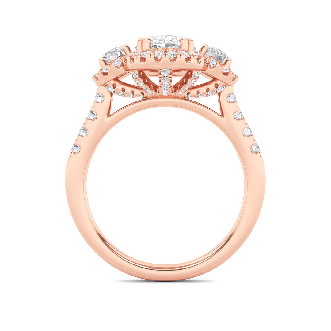 3Cttw Oval Shaped Lab Grown Diamond (F/VS) Three Stone Accented Ring in 14K Gold