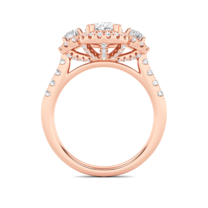 3Cttw Oval Shaped Lab Grown Diamond (F/VS) Three Stone Accented Ring in 14K Gold