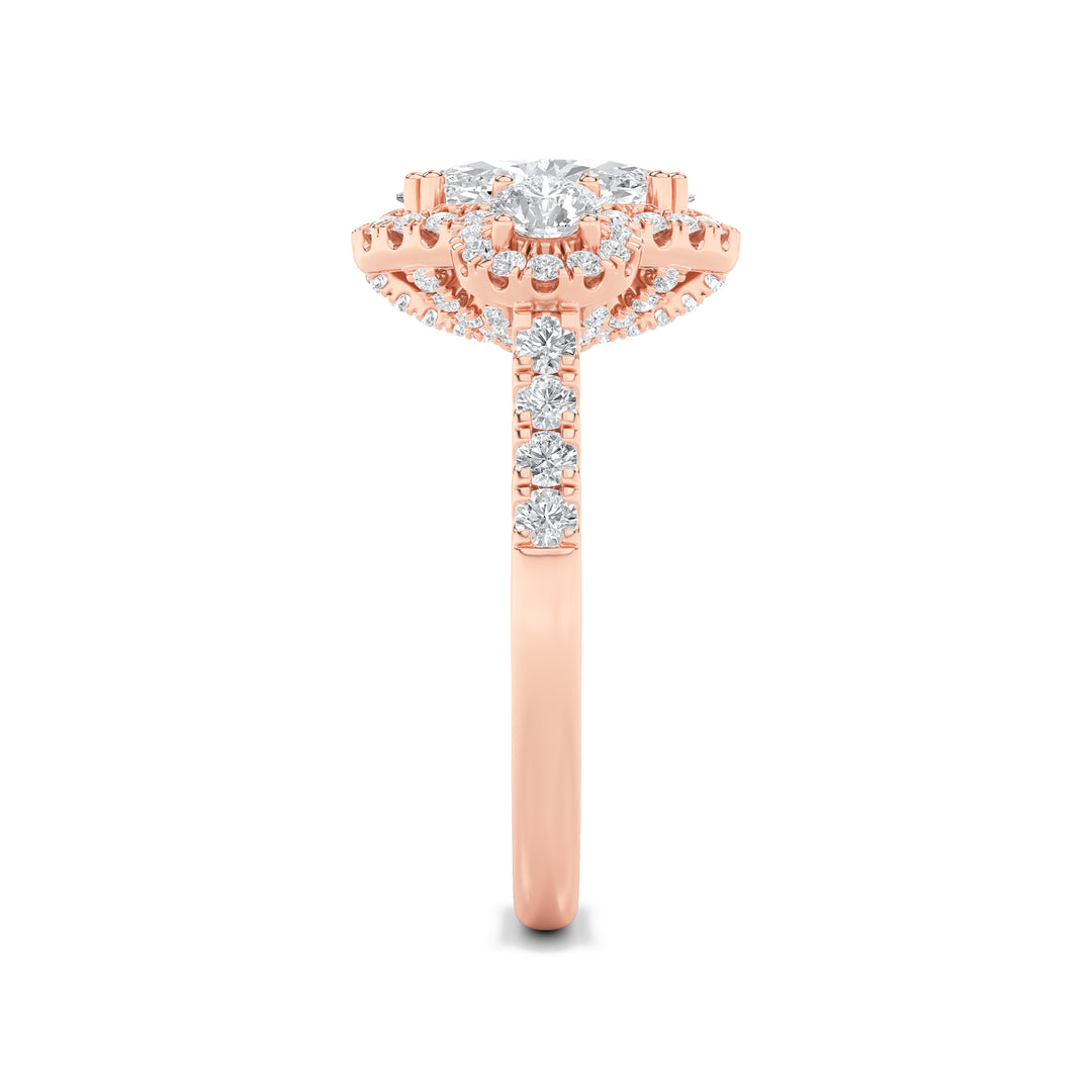 3Cttw Oval Shaped Lab Grown Diamond (F/VS) Three Stone Accented Ring in 14K Gold