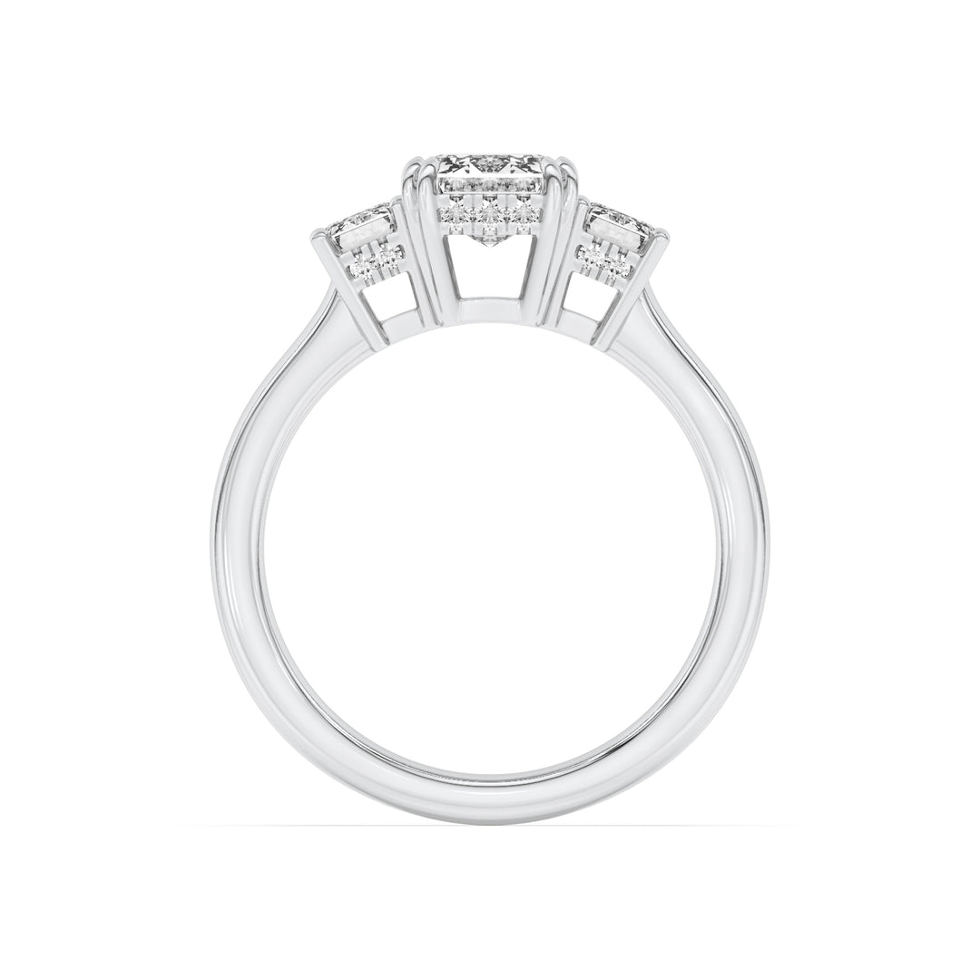 3Cttw Emerald Shaped Lab Grown Diamond (F/VS) Three Stone Accented Ring in 14K Gold
