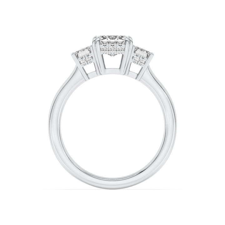 3Cttw Emerald Shaped Lab Grown Diamond (G/VS) Three Stone Accented Ring in 14K Gold