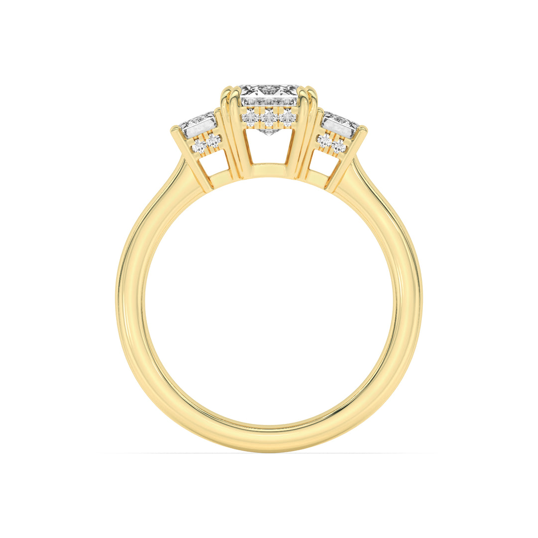 3Cttw Emerald Shaped Lab Grown Diamond (F/VS) Three Stone Accented Ring in 14K Gold