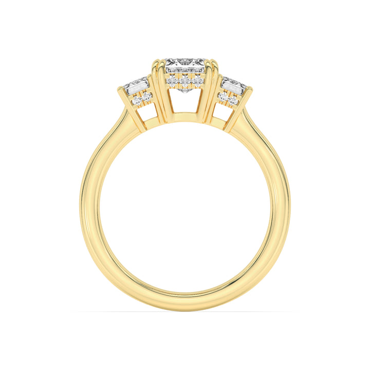3Cttw Emerald Shaped Lab Grown Diamond (F/VS) Three Stone Accented Ring in 14K Gold