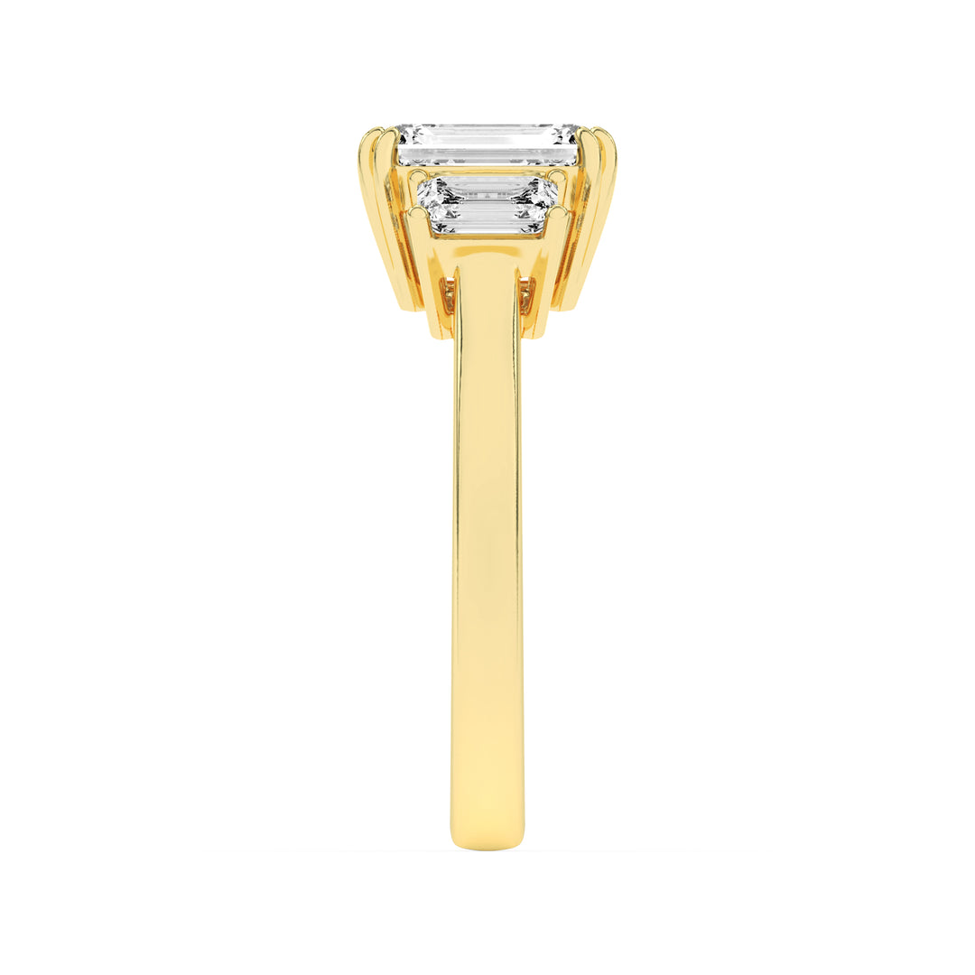 3Cttw Emerald Shaped Lab Grown Diamond (F/VS) Three Stone Accented Ring in 14K Gold