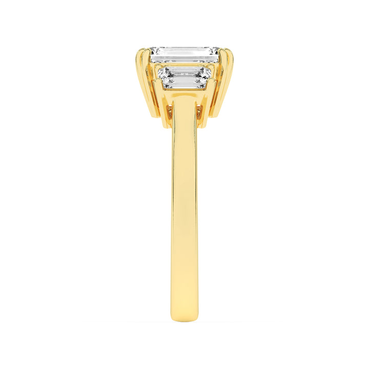 3Cttw Emerald Shaped Lab Grown Diamond (F/VS) Three Stone Accented Ring in 14K Gold