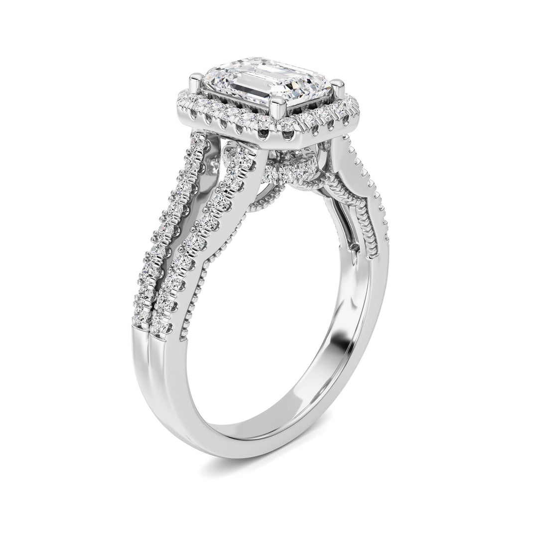 2Cttw Emerald Shaped Lab Grown Diamond (F/VS) Split shank Accented Ring in 14K Gold