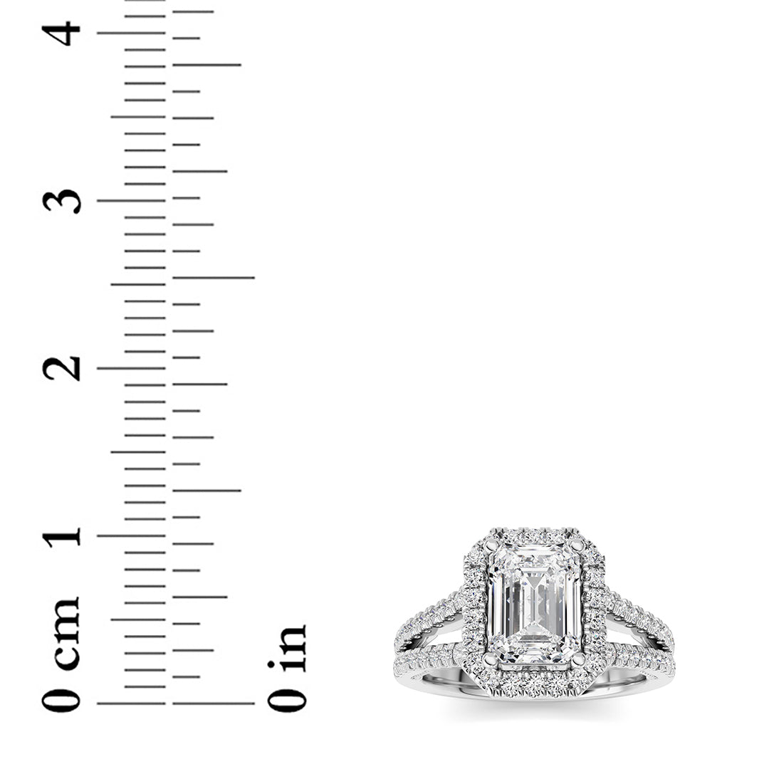 2Cttw Emerald Shaped Lab Grown Diamond (F/VS) Split shank Accented Ring in 14K Gold