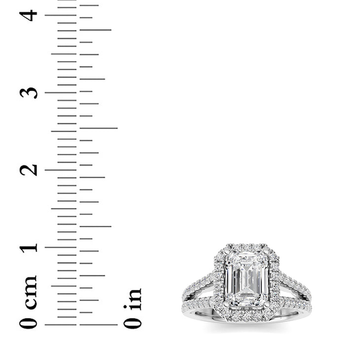 2Cttw Emerald Shaped Lab Grown Diamond (F/VS) Split shank Accented Ring in 14K Gold