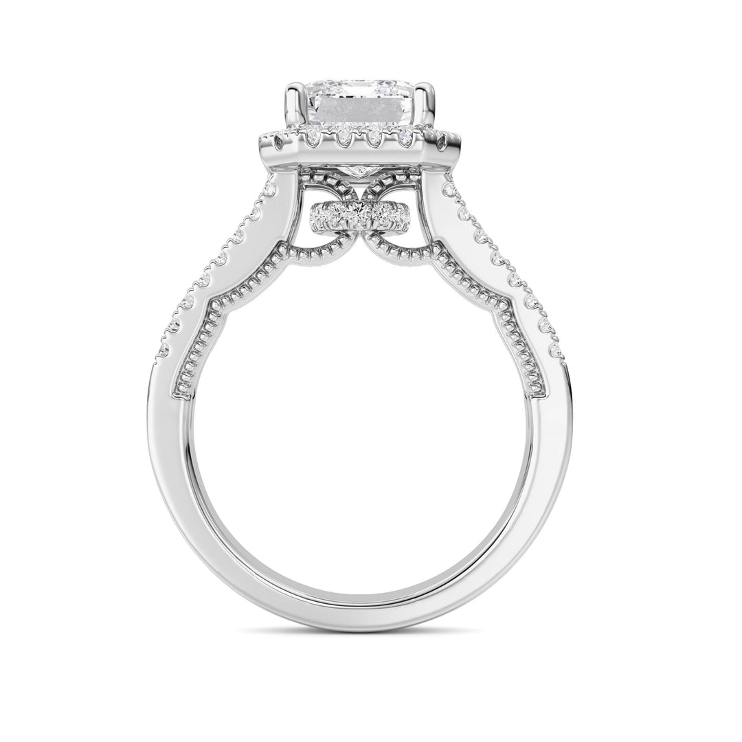3Cttw Emerald Shaped Lab Grown Diamond (F/VS) Split shank Accented Ring in 14K Gold