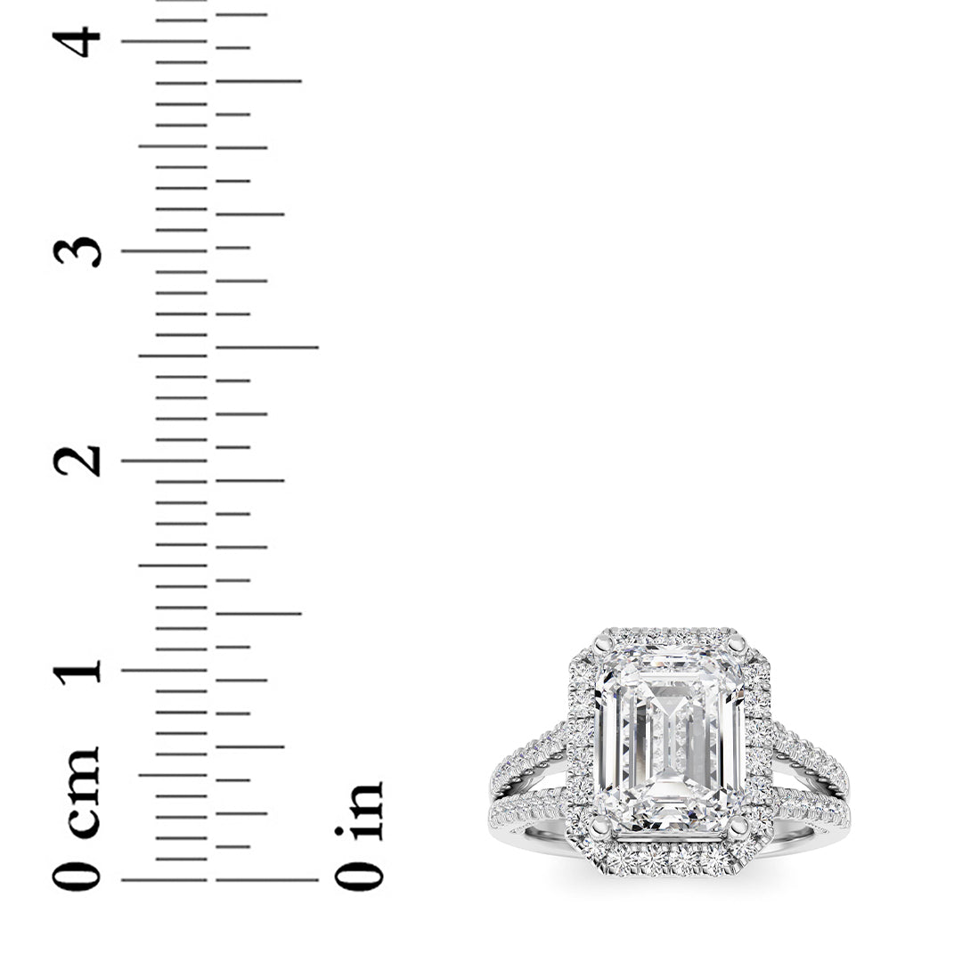 3Cttw Emerald Shaped Lab Grown Diamond (F/VS) Split shank Accented Ring in 14K Gold