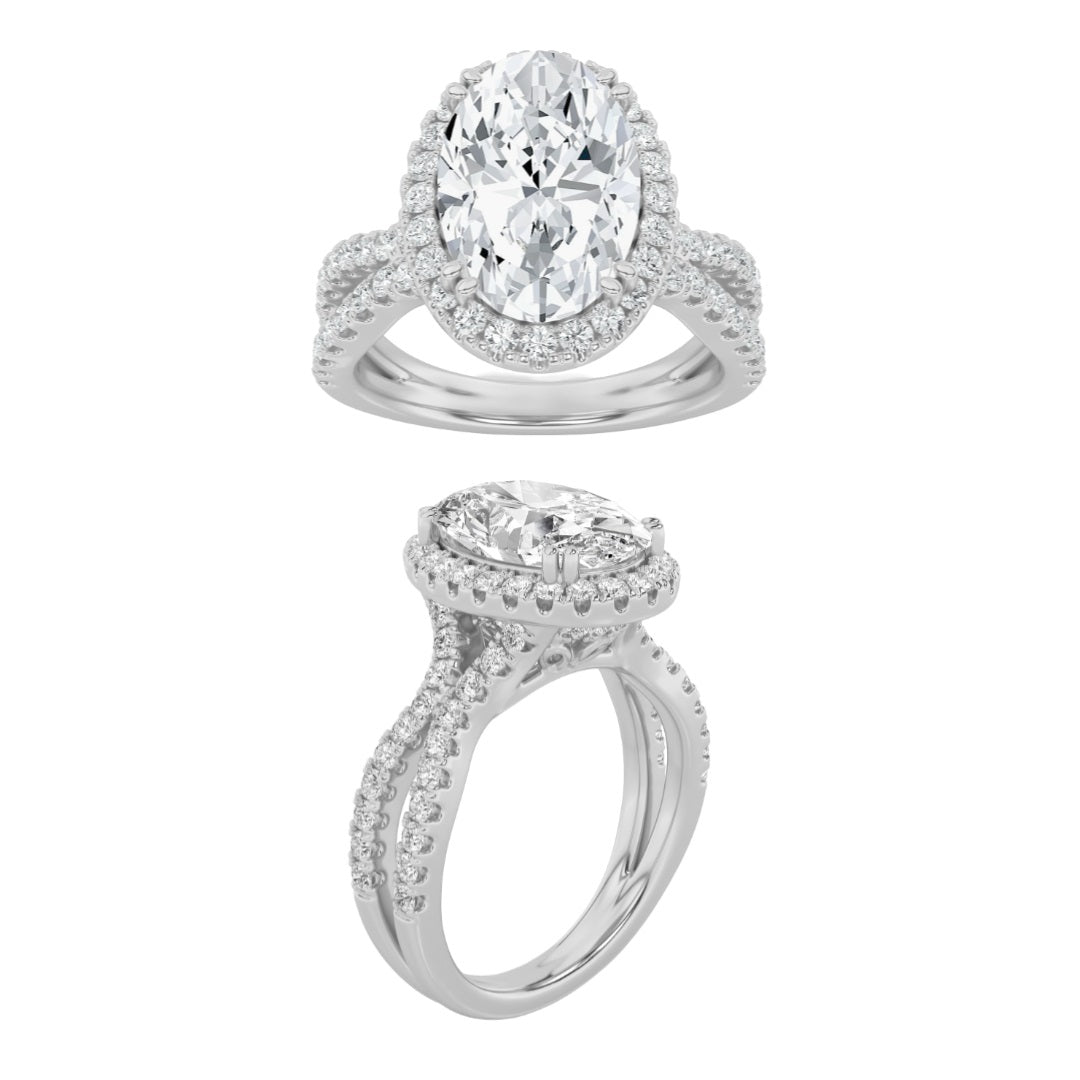 2Cttw Oval Shaped Lab Grown Diamond (F/VS) Split shank Accented Ring in 14K Gold