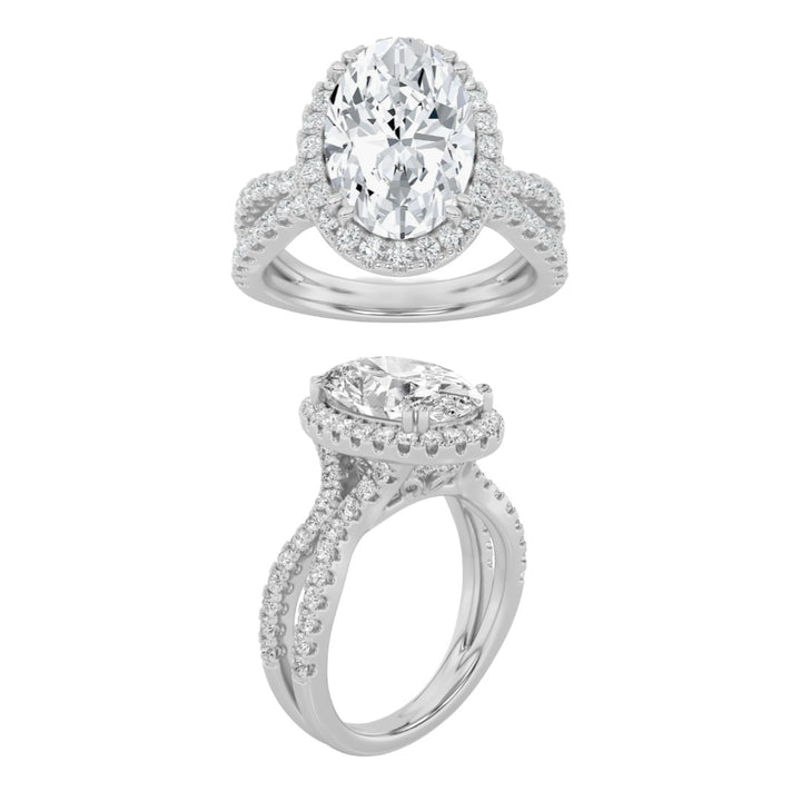 2Cttw Oval Shaped Lab Grown Diamond (F/VS) Split shank Accented Ring in 14K Gold