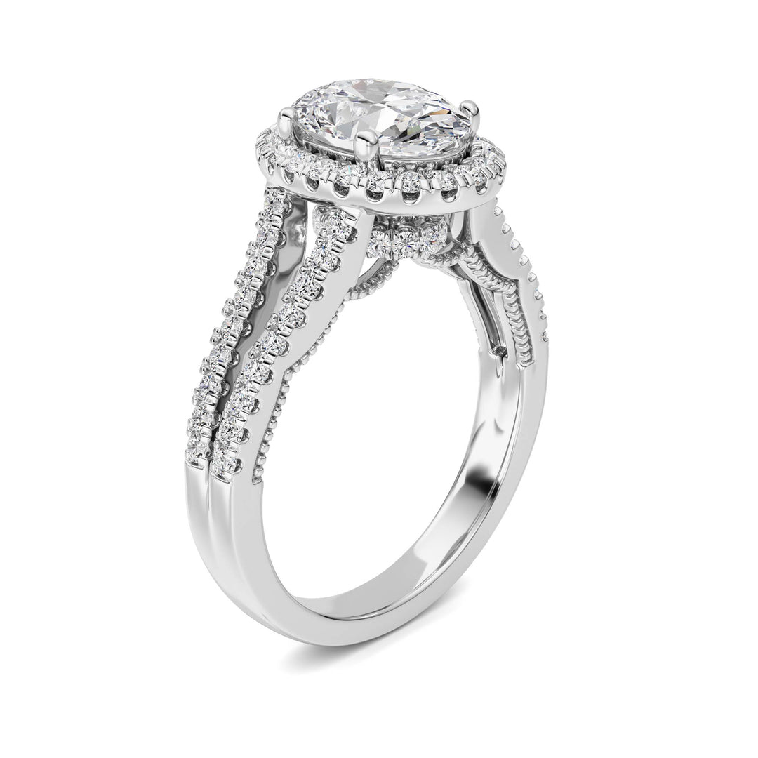 2Cttw Oval Shaped Lab Grown Diamond (F/VS) Split shank Accented Ring in 14K Gold