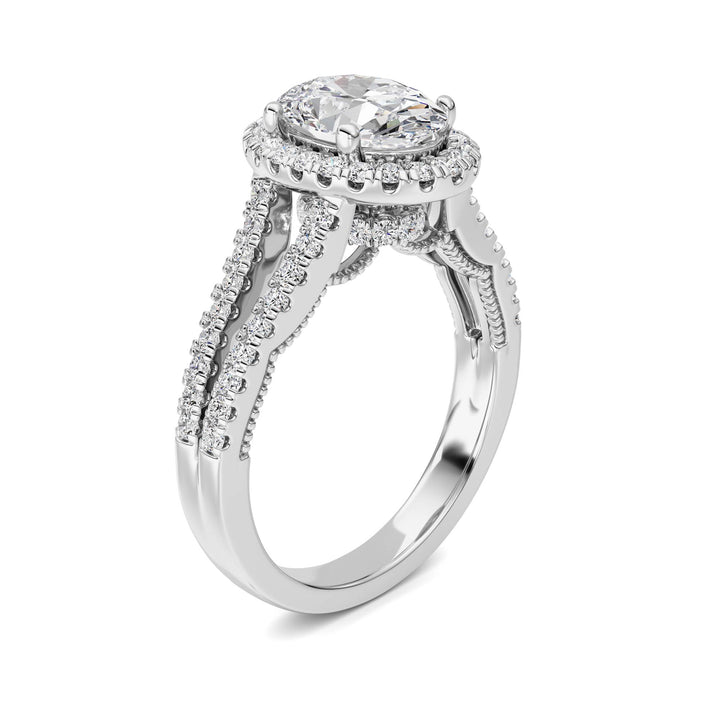 2Cttw Oval Shaped Lab Grown Diamond (F/VS) Split shank Accented Ring in 14K Gold