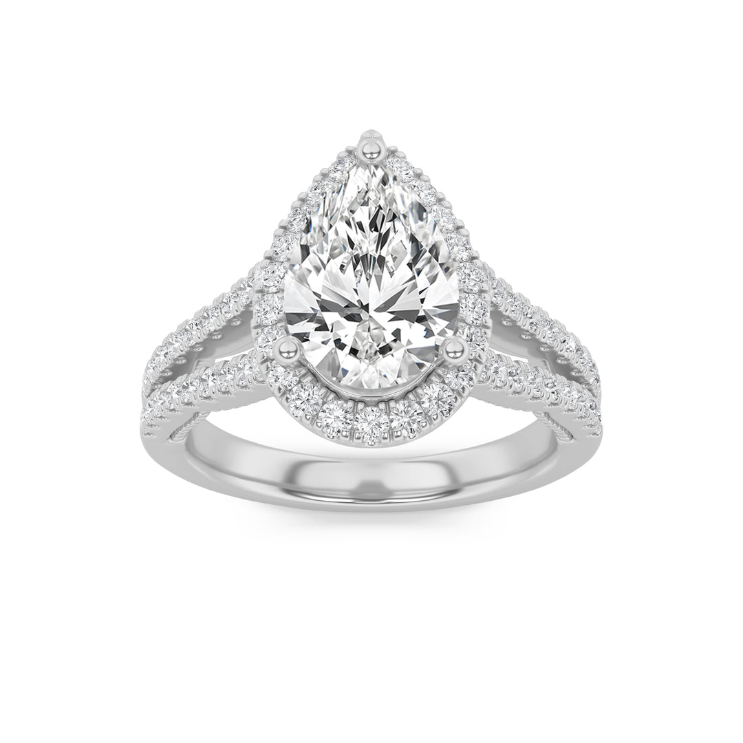 2Cttw Pear Shaped Lab Grown Diamond (F/VS) Split Shank Accented Ring in 14K Gold