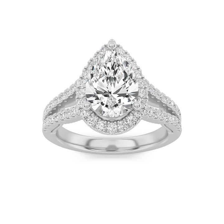 2Cttw Pear Shaped Lab Grown Diamond (F/VS) Split Shank Accented Ring in 14K Gold