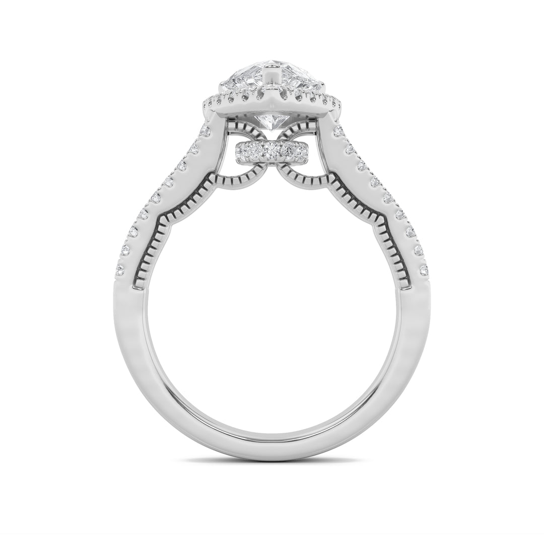 2Cttw Pear Shaped Lab Grown Diamond (F/VS) Split Shank Accented Ring in 14K Gold