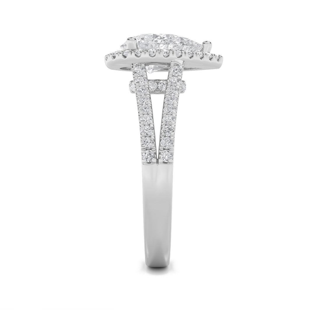 2Cttw Pear Shaped Lab Grown Diamond (F/VS) Split Shank Accented Ring in 14K Gold