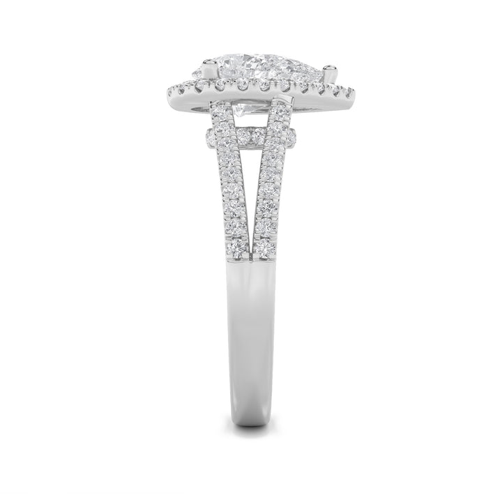 2Cttw Pear Shaped Lab Grown Diamond (F/VS) Split Shank Accented Ring in 14K Gold
