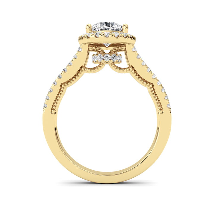 2Cttw Pear Shaped Lab Grown Diamond (F/VS) Split Shank Accented Ring in 14K Gold
