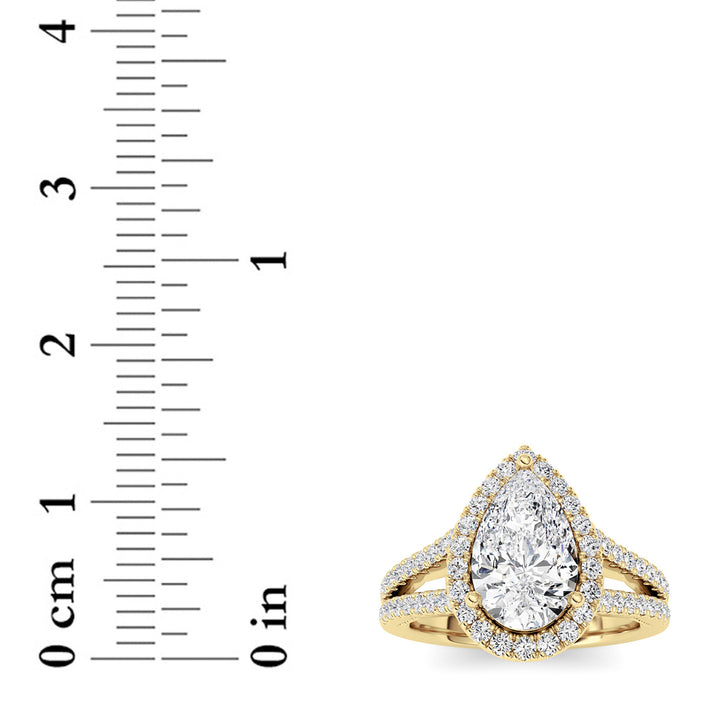 2Cttw Pear Shaped Lab Grown Diamond (F/VS) Split Shank Accented Ring in 14K Gold