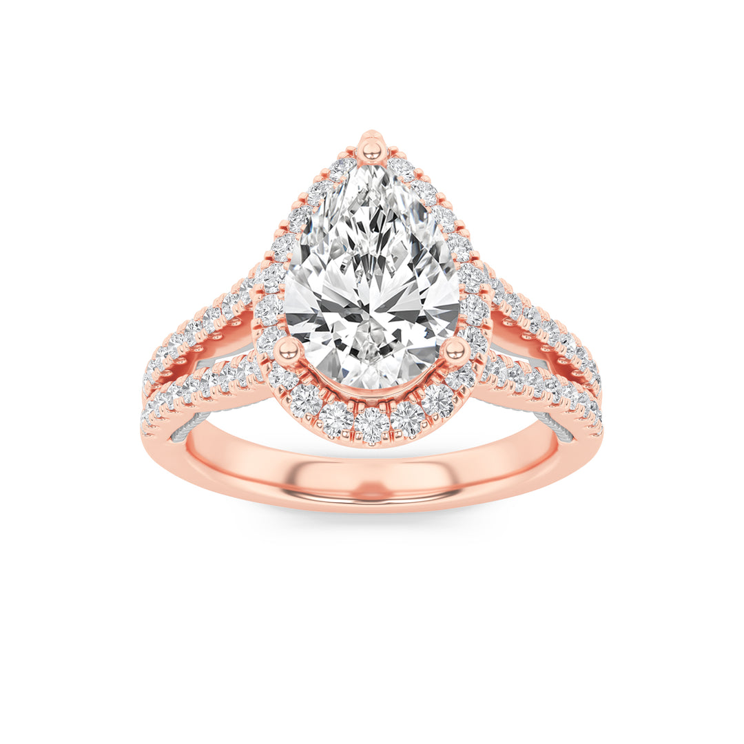 2Cttw Pear Shaped Lab Grown Diamond (F/VS) Split Shank Accented Ring in 14K Gold