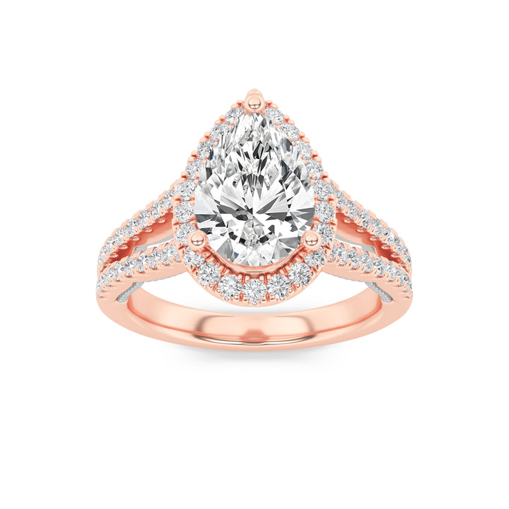 2Cttw Pear Shaped Lab Grown Diamond (F/VS) Split Shank Accented Ring in 14K Gold