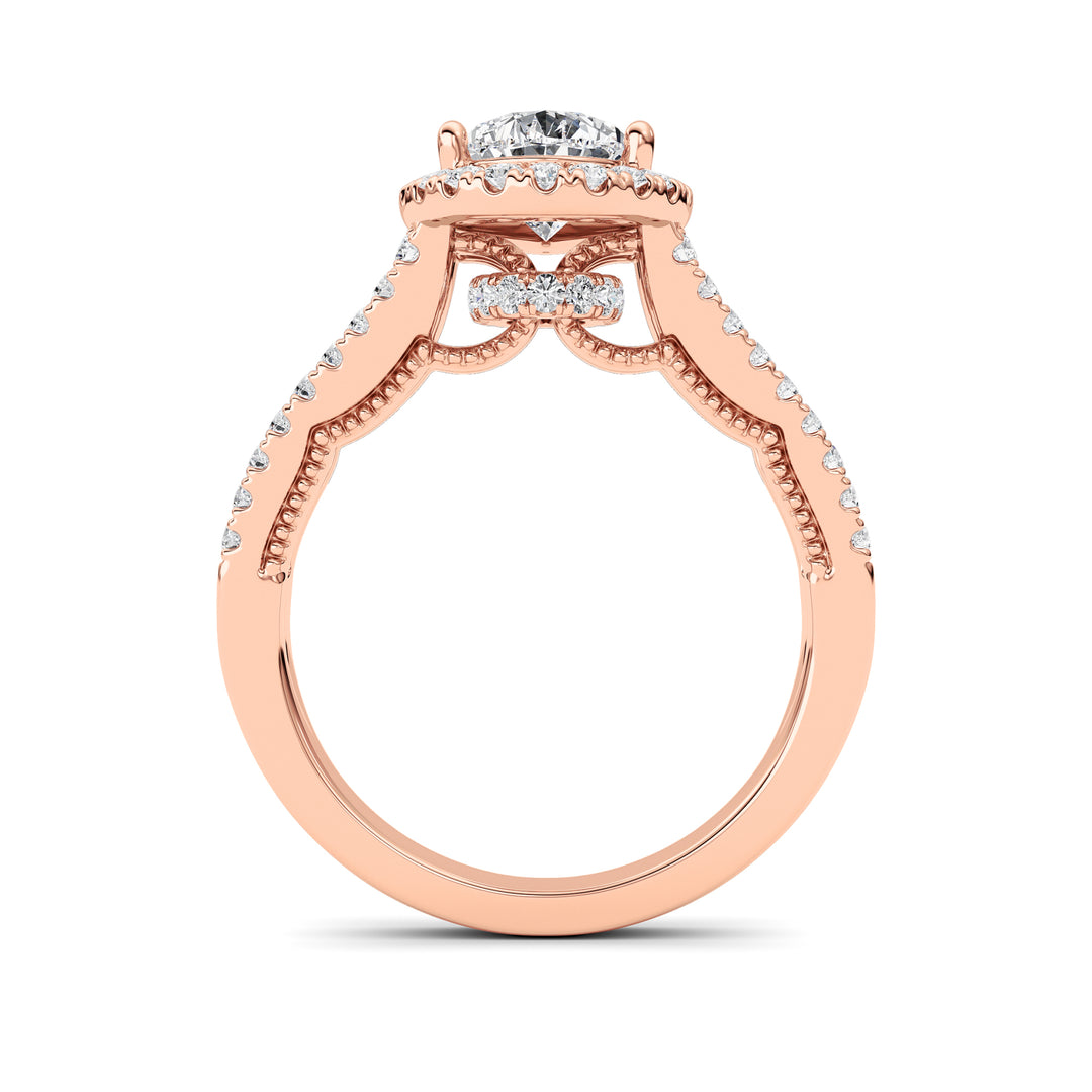 2Cttw Pear Shaped Lab Grown Diamond (F/VS) Split Shank Accented Ring in 14K Gold