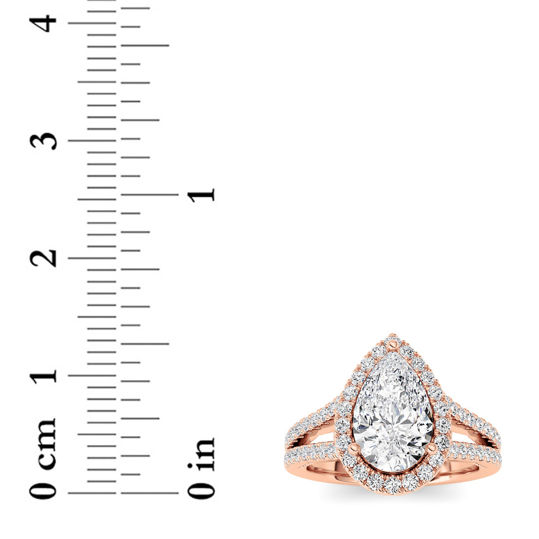 2Cttw Pear Shaped Lab Grown Diamond (F/VS) Split Shank Accented Ring in 14K Gold