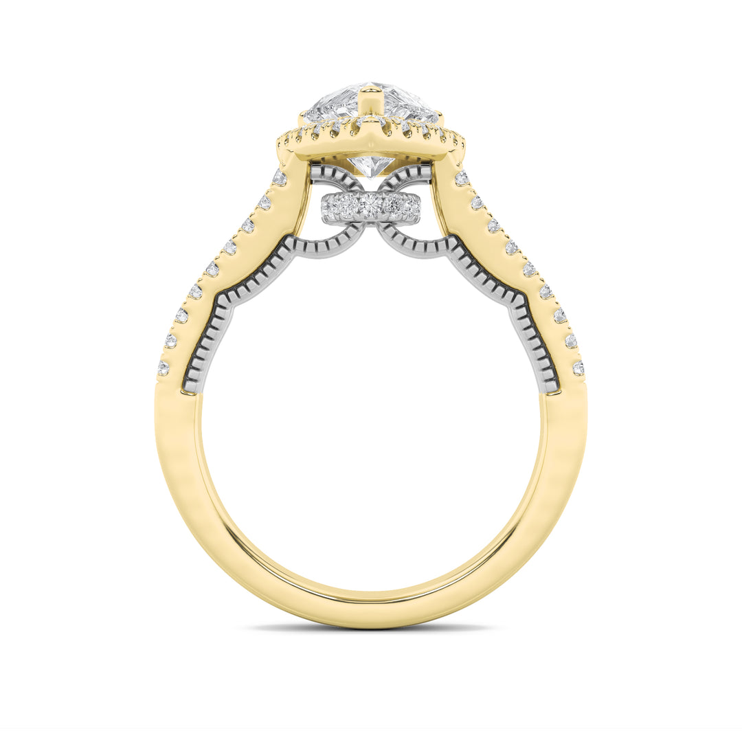 2Cttw Pear Shaped Lab Grown Diamond (F/VS) Split Shank Accented Ring in 14K Gold