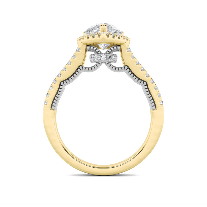 2Cttw Pear Shaped Lab Grown Diamond (F/VS) Split Shank Accented Ring in 14K Gold