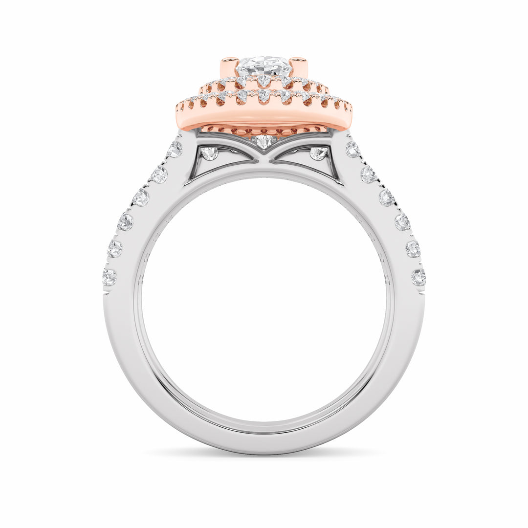 2Cttw Oval Shaped Lab Grown Diamond (F/VS) DoubleHalo Bridal Set Engagement Ring Set in 14K Gold