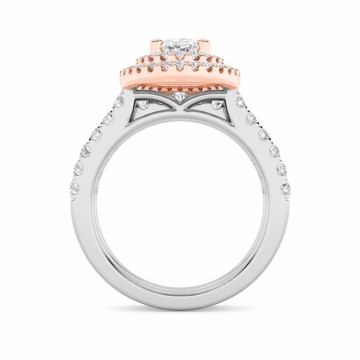 2Cttw Oval Shaped Lab Grown Diamond (F/VS) DoubleHalo Bridal Set Engagement Ring Set in 14K Gold