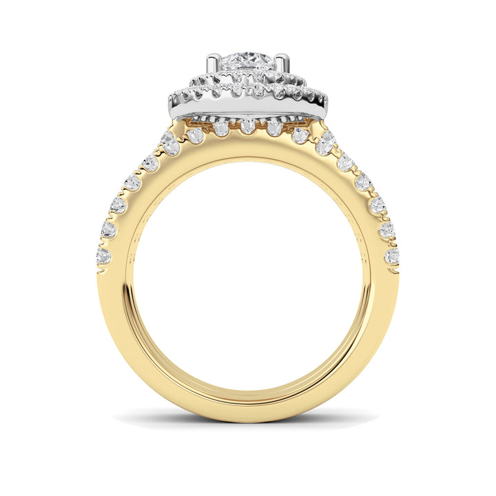 2Cttw Pear Shaped Lab Grown Diamond (F/VS) DoubleHalo Bridal Set Engagement Ring Set in 14K Gold