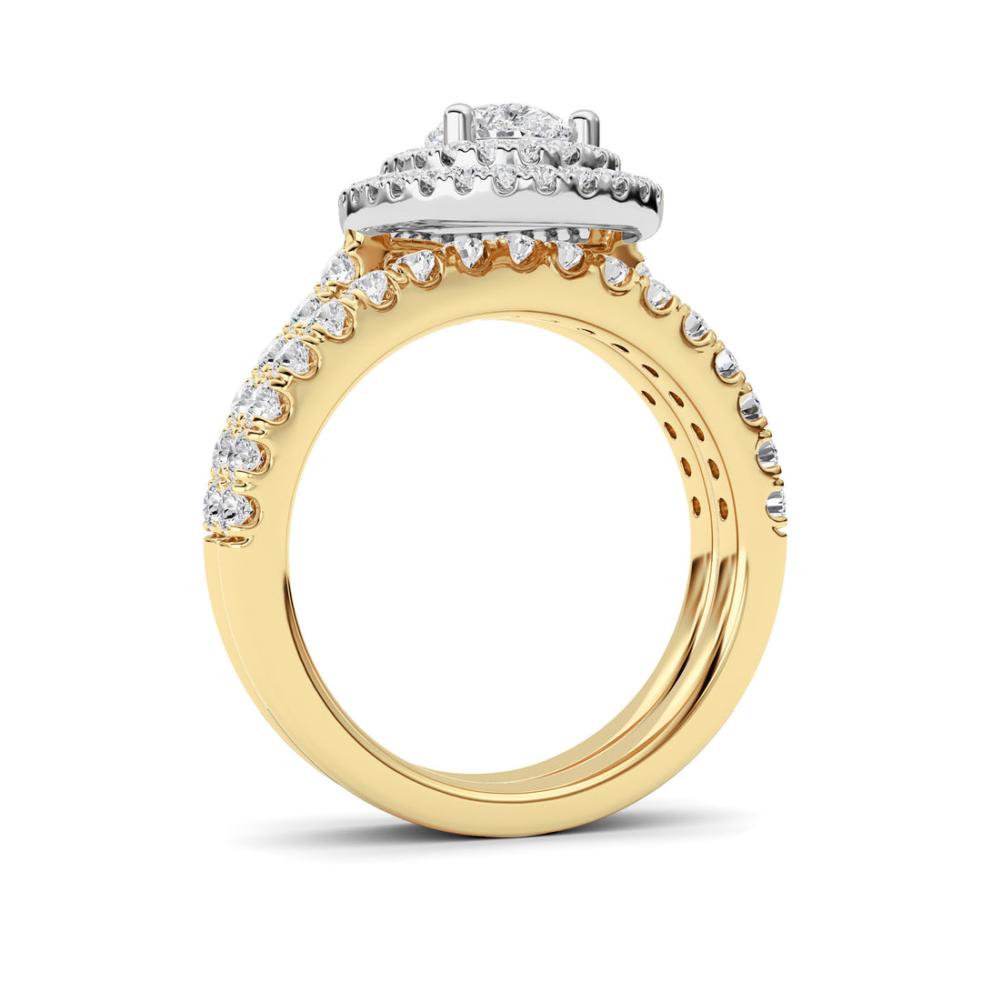 2Cttw Pear Shaped Lab Grown Diamond (F/VS) DoubleHalo Bridal Set Engagement Ring Set in 14K Gold