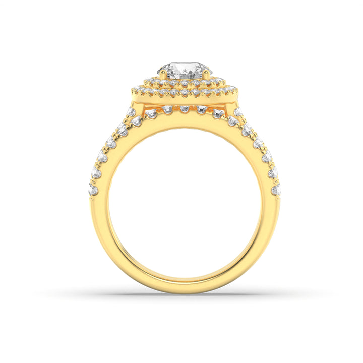 2Cttw Round Shaped Lab Grown Diamond (F/VS) Double Halo Bridal Set Engagement Ring Set in 14K Gold
