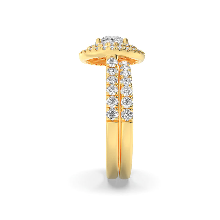 2Cttw Round Shaped Lab Grown Diamond (F/VS) Double Halo Bridal Set Engagement Ring Set in 14K Gold