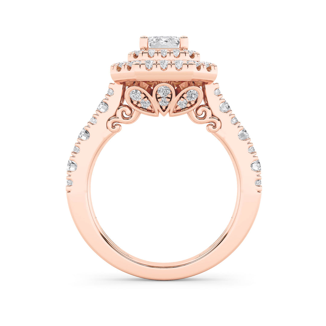 2Cttw Emerald Shaped Lab Grown Diamond (F/VS) Double Halo Engagement Ring in 14K Gold
