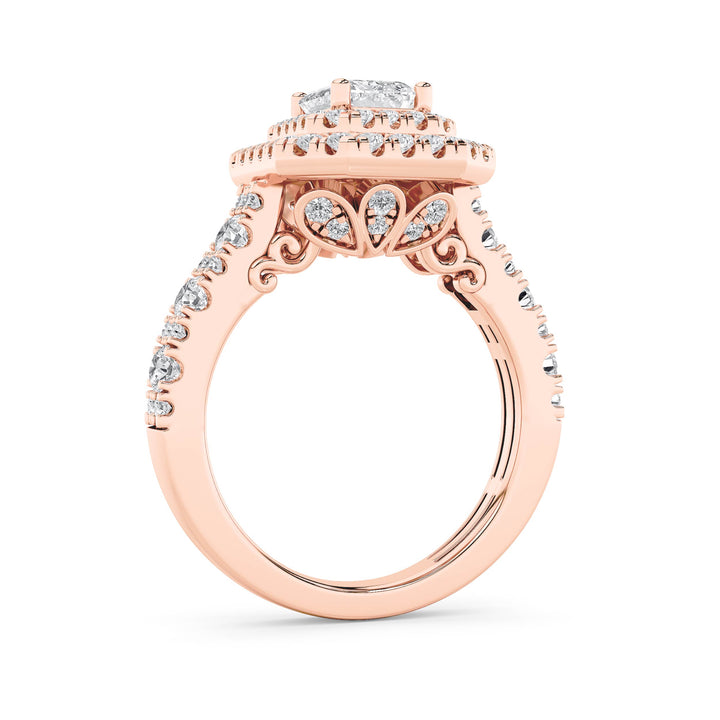 2Cttw Emerald Shaped Lab Grown Diamond (F/VS) Double Halo Engagement Ring in 14K Gold