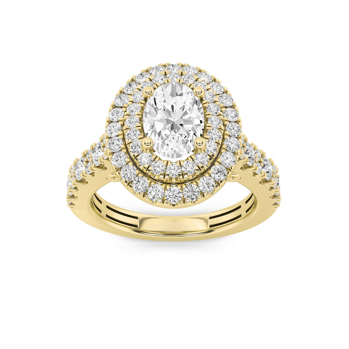 2Cttw Oval Shaped Lab Grown Diamond (F/VS) DoubleHalo Engagement Ring in 14K Gold