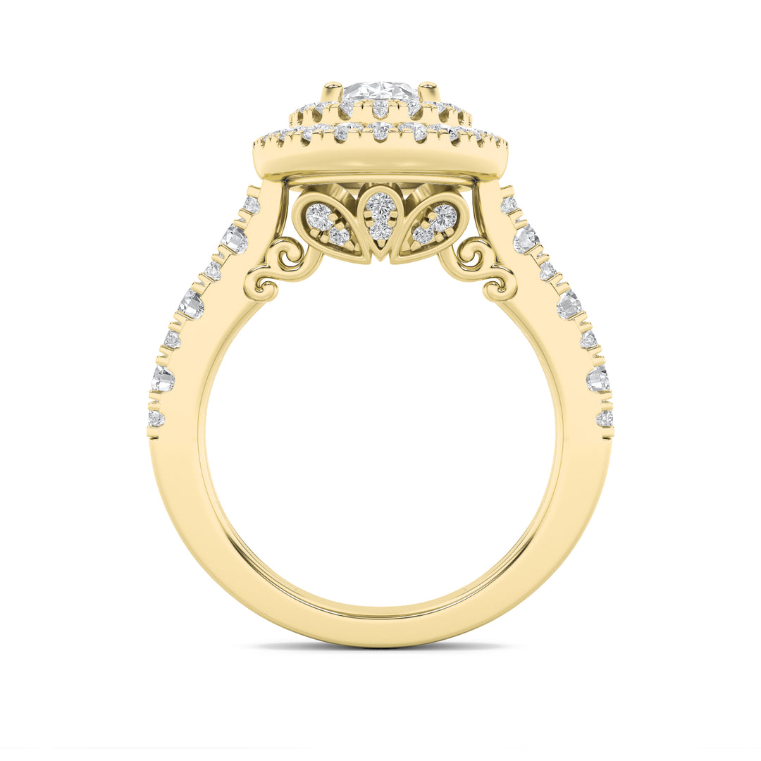 2Cttw Oval Shaped Lab Grown Diamond (F/VS) DoubleHalo Engagement Ring in 14K Gold