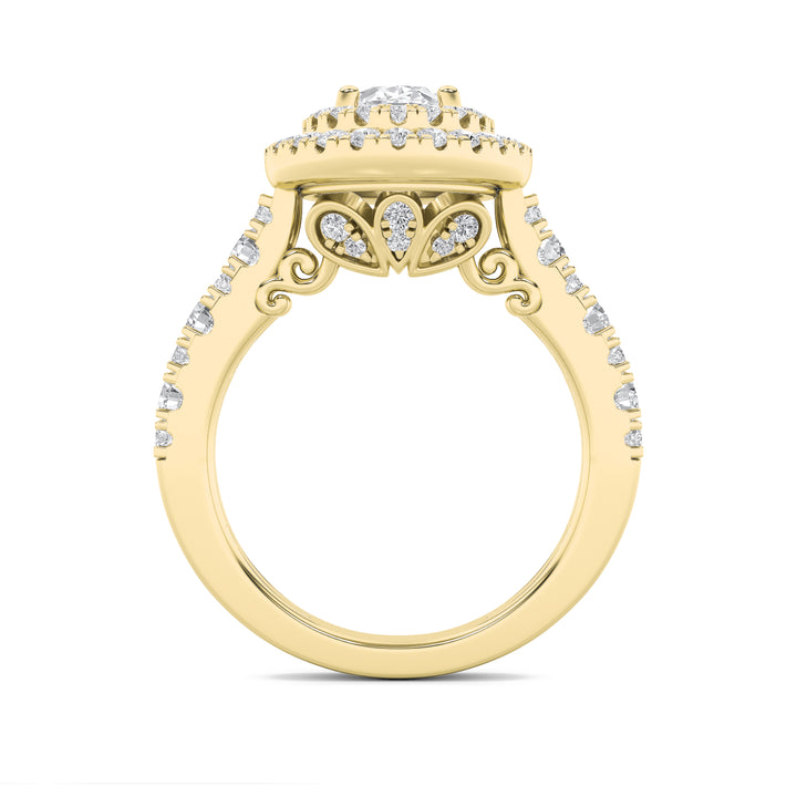 2Cttw Oval Shaped Lab Grown Diamond (F/VS) DoubleHalo Engagement Ring in 14K Gold